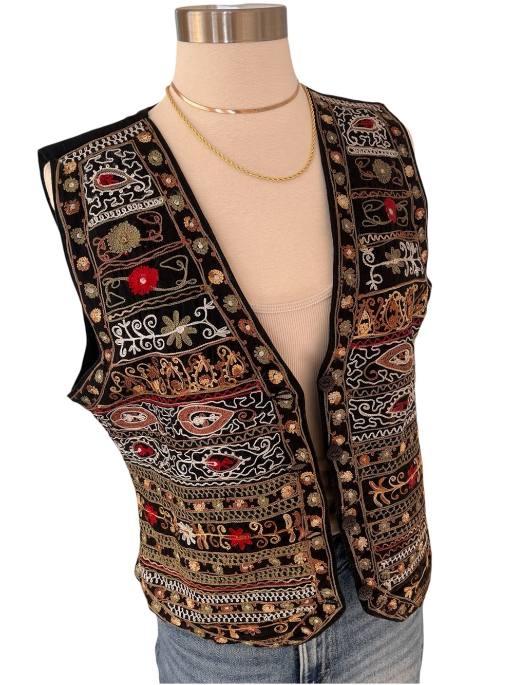 Vintage 90s embroidered abstract floral vest M